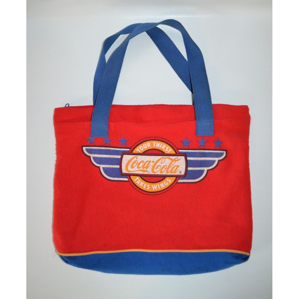 Vintage 1986 Coca-Cola Tote Bag Top Zipper Double Handles
